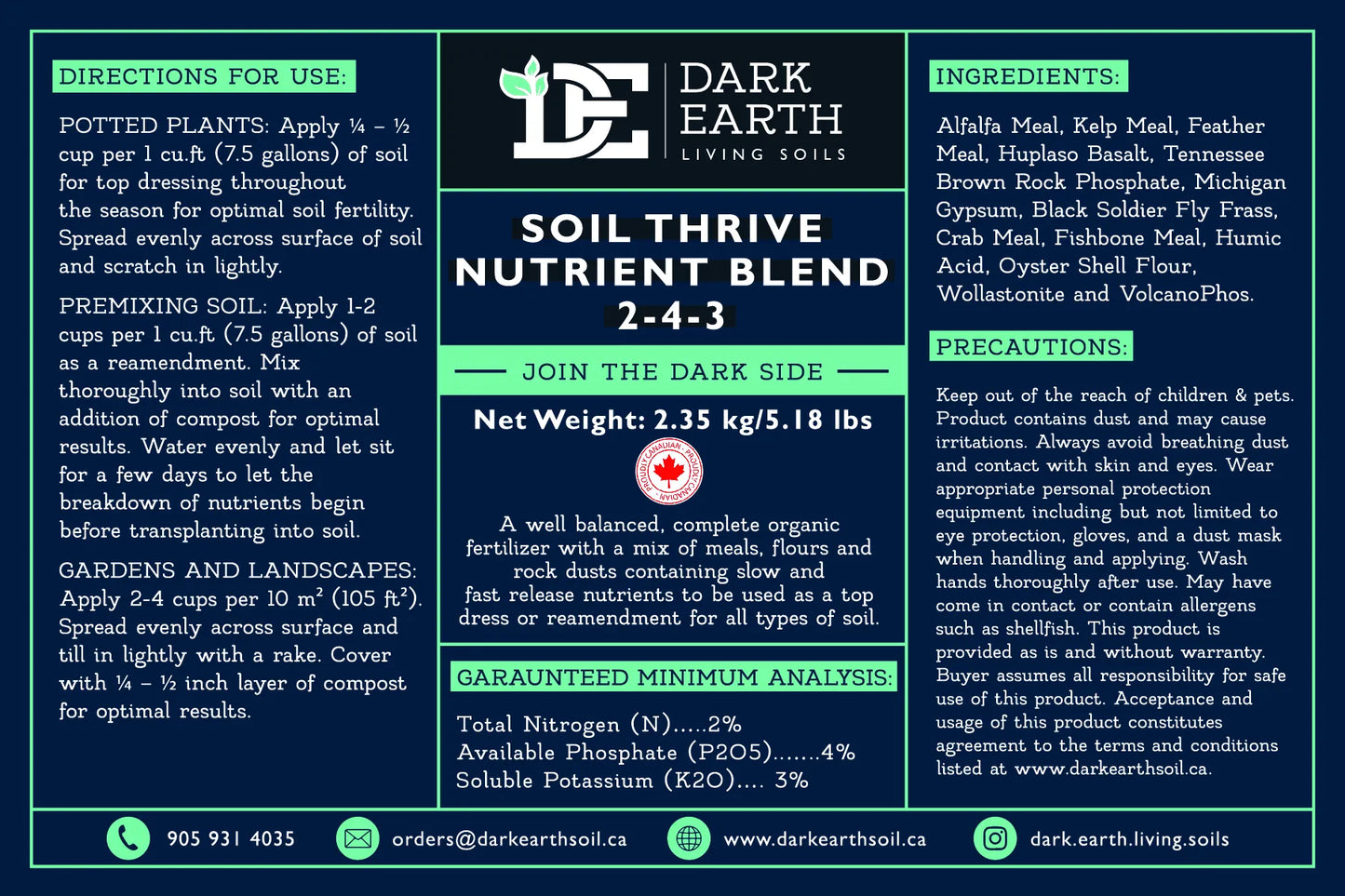 Dark Earth Soil Thrive Nutrient Blend (2-4-3)