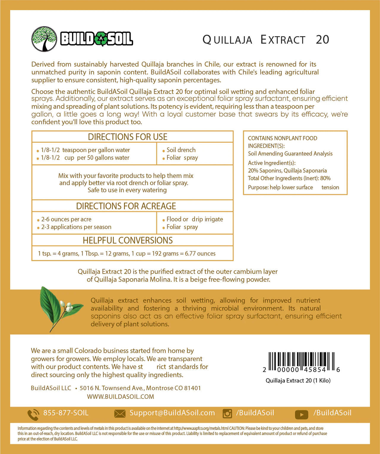 BuildASoil 皂树提取物粉末(植物湿润剂)