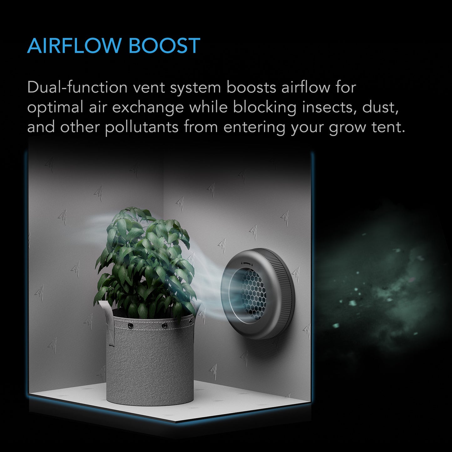 AC Infinity Grow Tent Duct Vent Attachment, Light-Blocking & Dust-Resistant