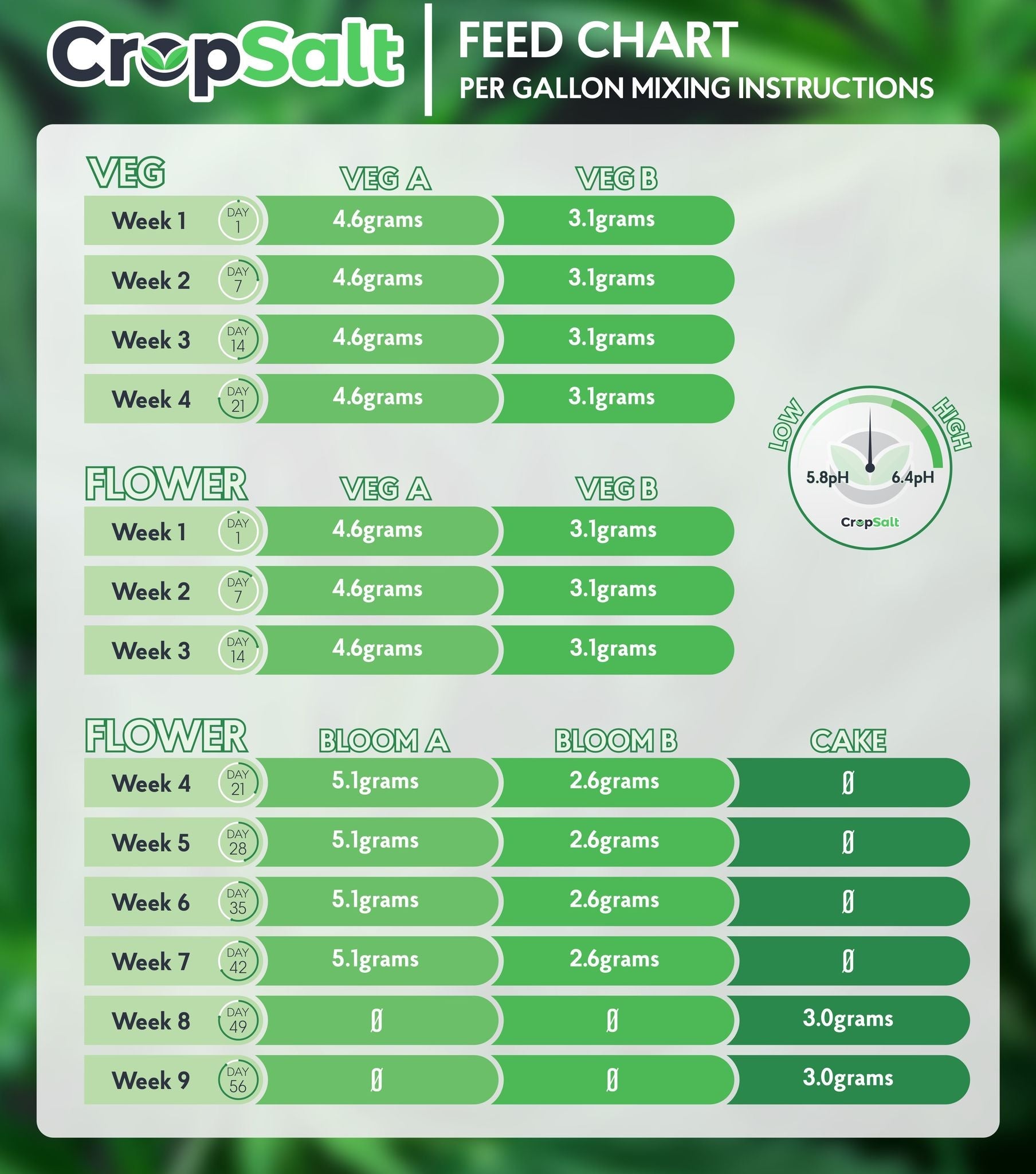 cropsalt bloom feeding chart