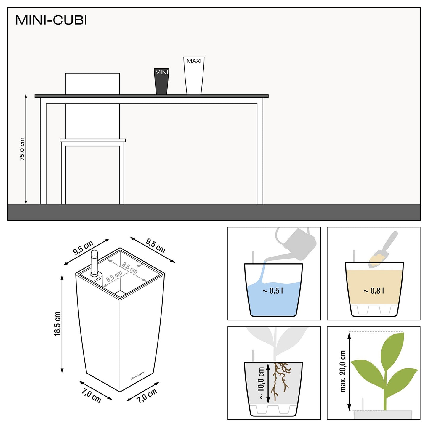 Lechuza Mini & Maxi Cubi Table Planter (Special Order)