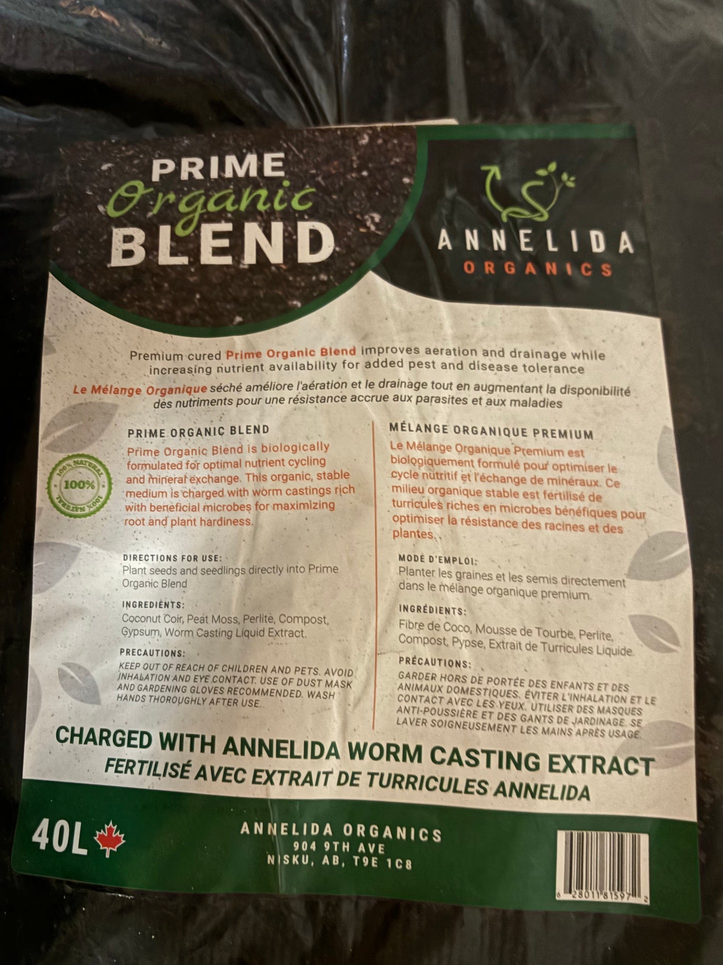 Annelida Organics Prime Organic Blend Living Soil 40L