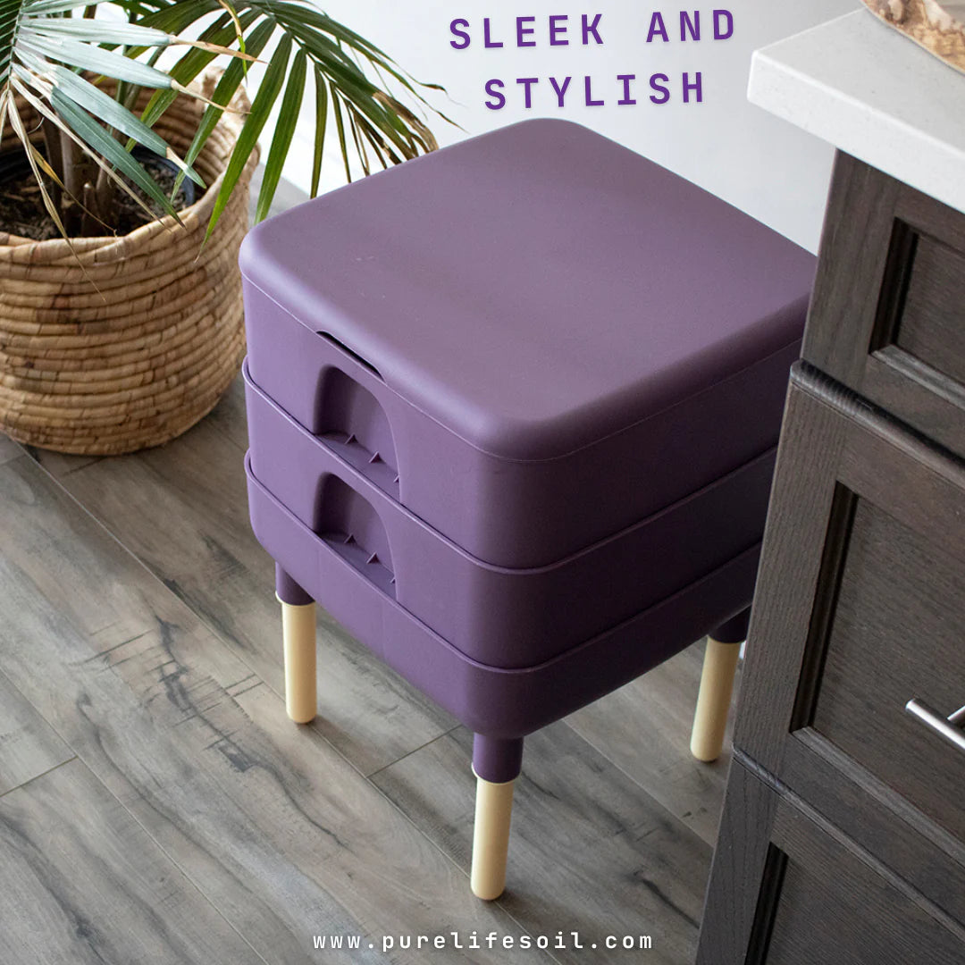 Worm Composting Tower - Plum Color & Live Worms