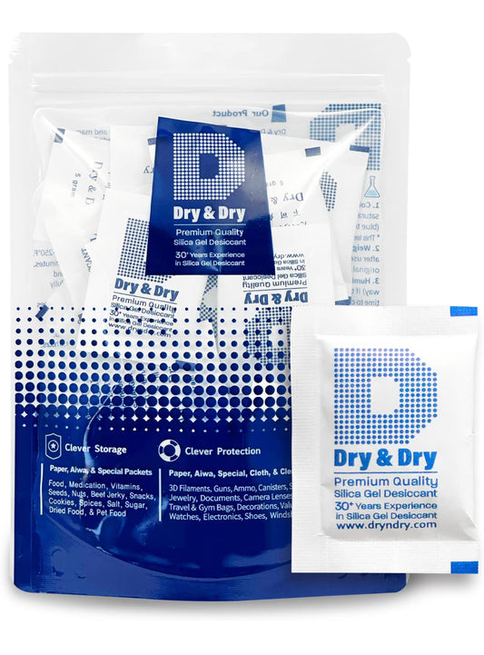 Dry & Dry Premium Pure & Safe Silica Gel Packets Desiccant Dehumidifiers - 1g Rechargeable Paper