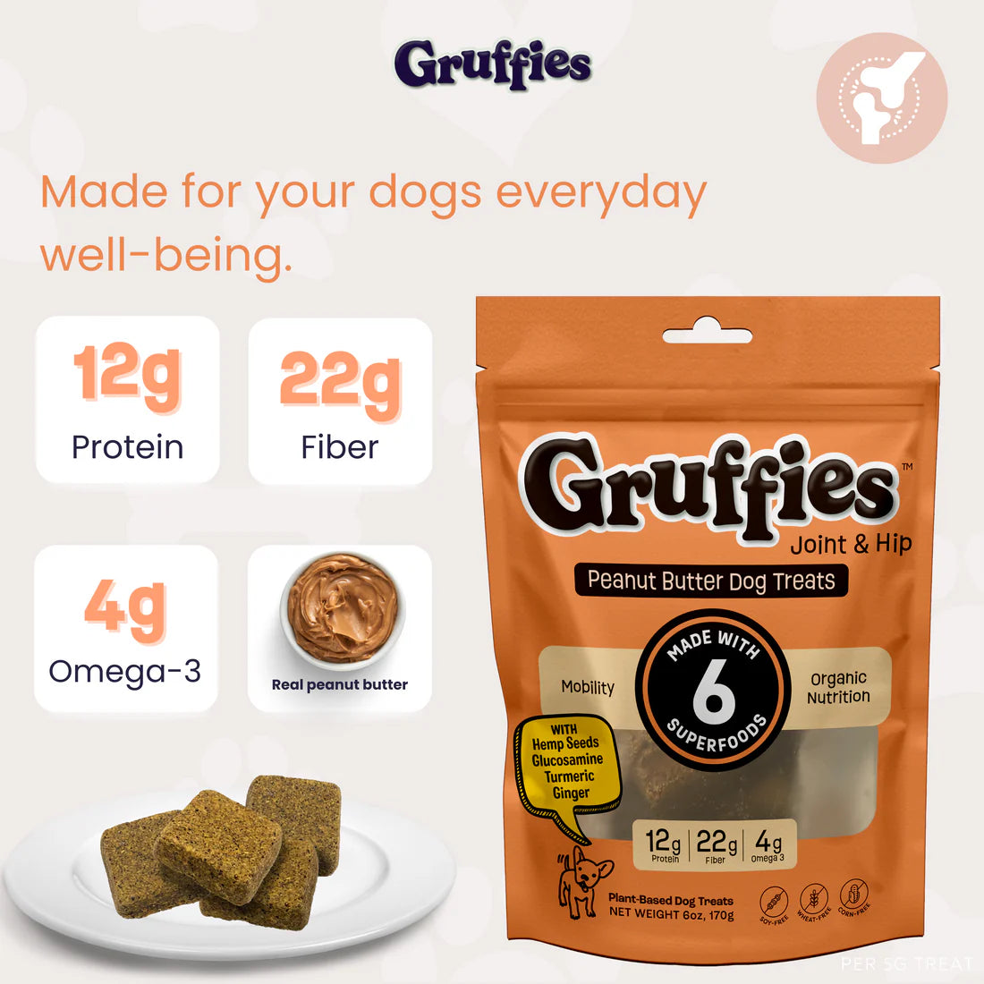 Gruffies Peanut Butter Treats (6 Oz Bag)