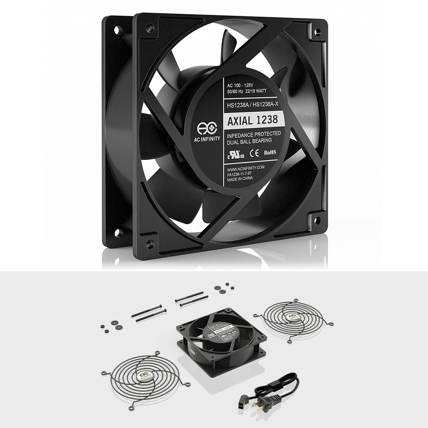 AC Infinity AXIAL 1238 Muffin 120V AC Cooling Fans (4.7 x 4.7 x 1.5")