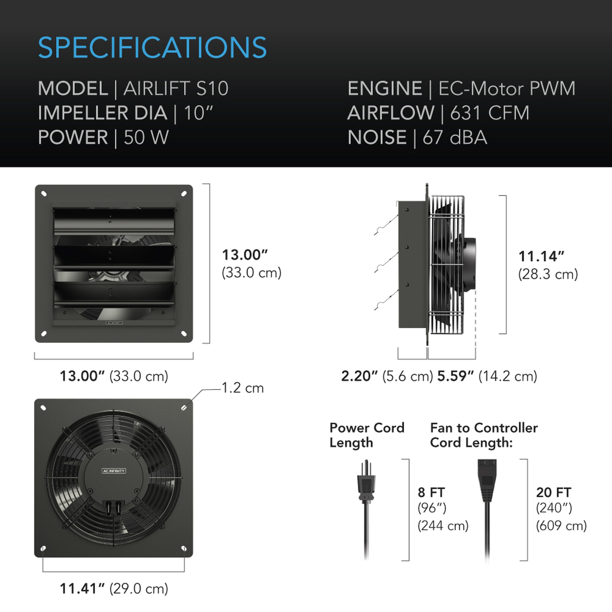 AC Infinity Airlift (S-Series) Ventilation Fans (w/ Speed