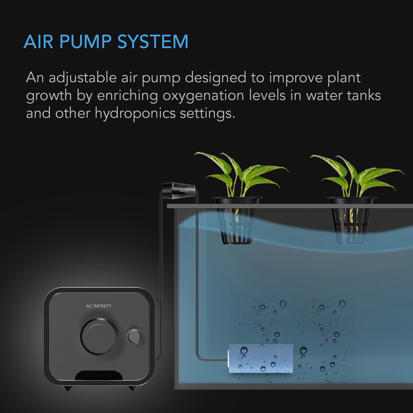 AC Infinity Hydroponic Air Pumps (W/ Air Stone, Tubing, & Check Valve)