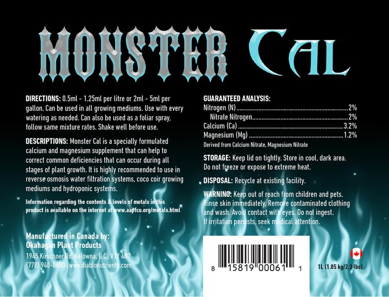 Diablo Nutrients Diablo Monster Cal Back Label