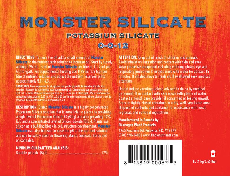 Diablo Nutrients Monster Silicate Potassium Silicate Back Label