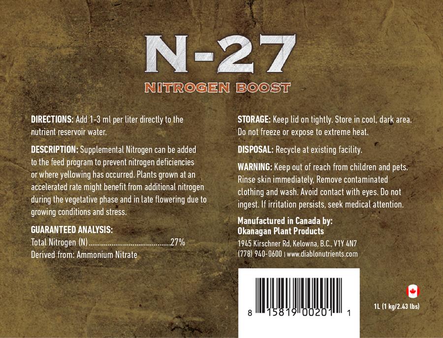 Diablo Nutrients N-27 Nitrogen Boost Back Label